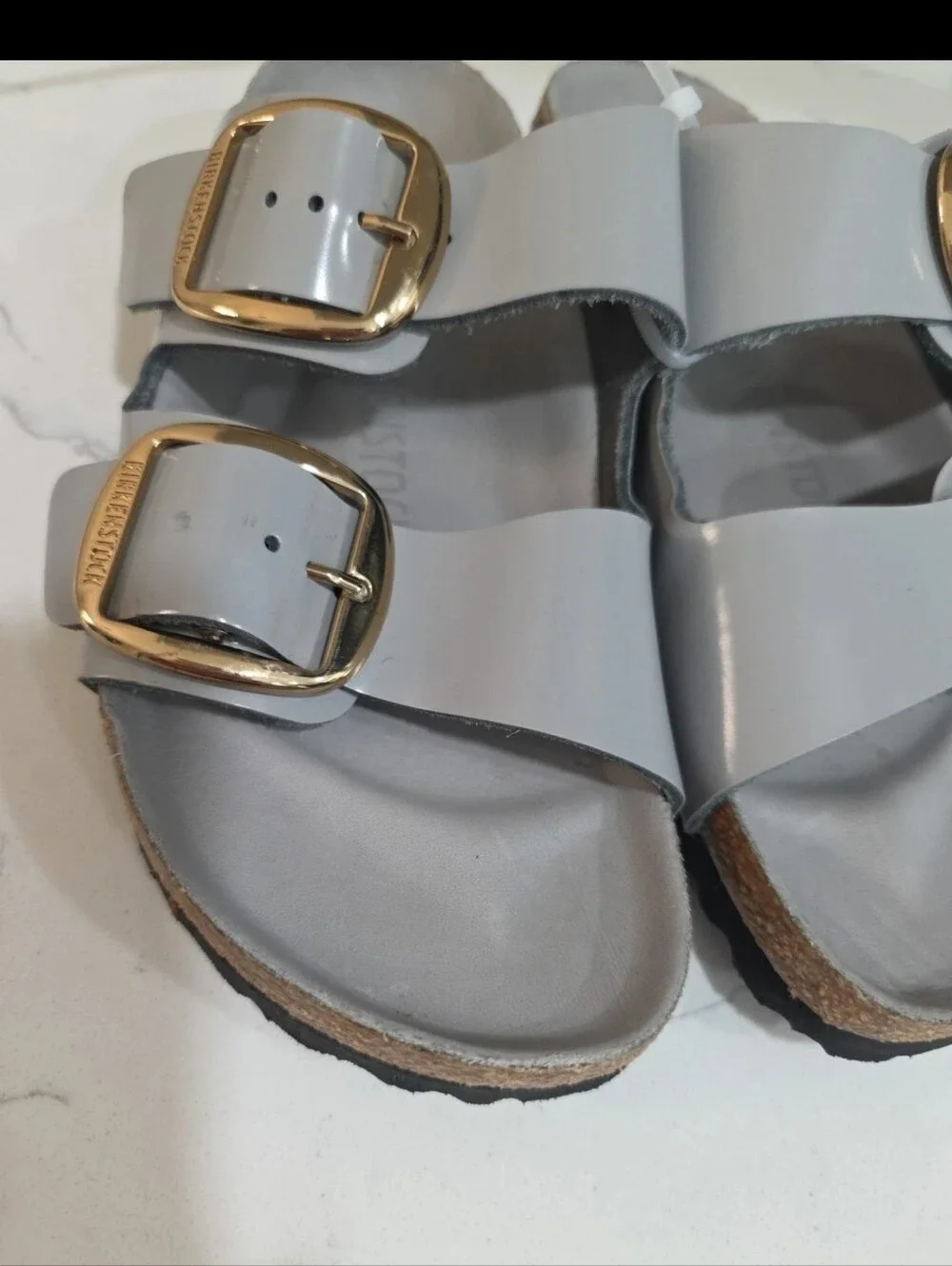 Birkenstock Arizona Big Buckle Sandals High Shine Stone Coin EU38 7.5 Narrow Fit